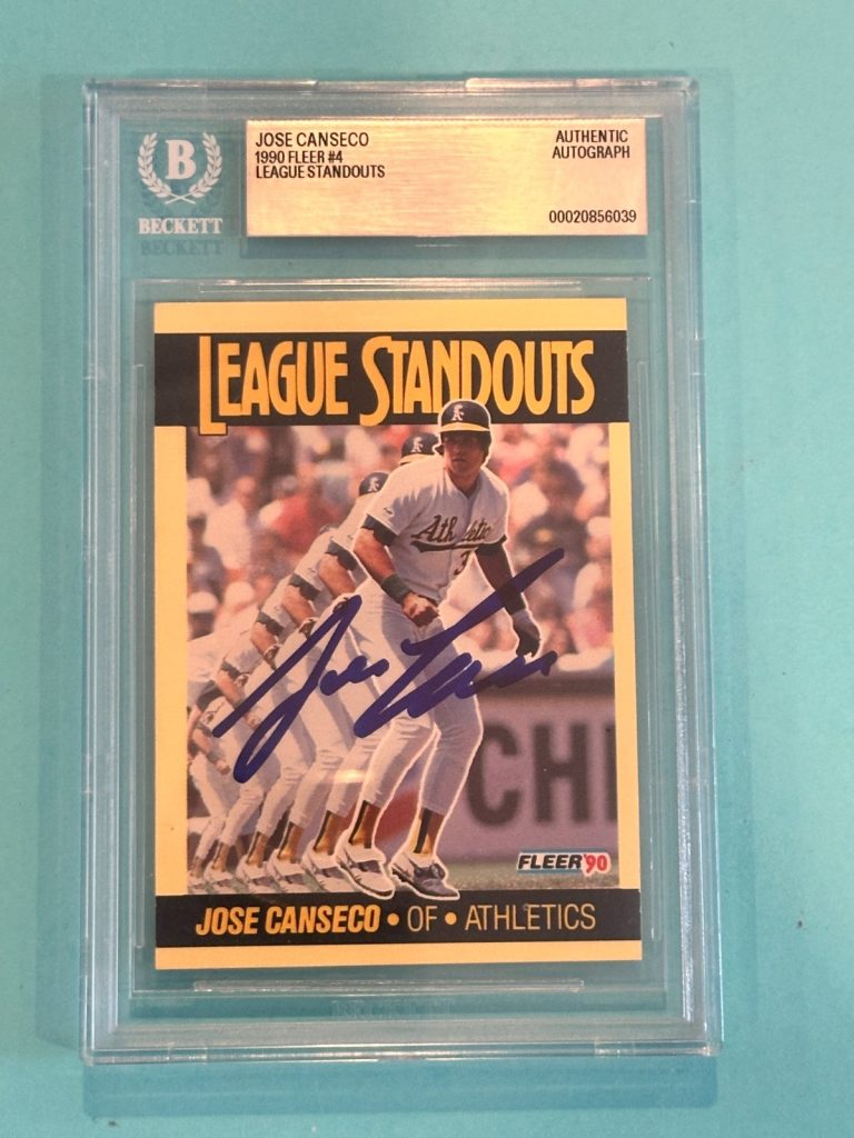 JOSE CANSECO Signed 1990 FLEER LEAGUE STANDOUTS Card #4 Beckett (BAS)