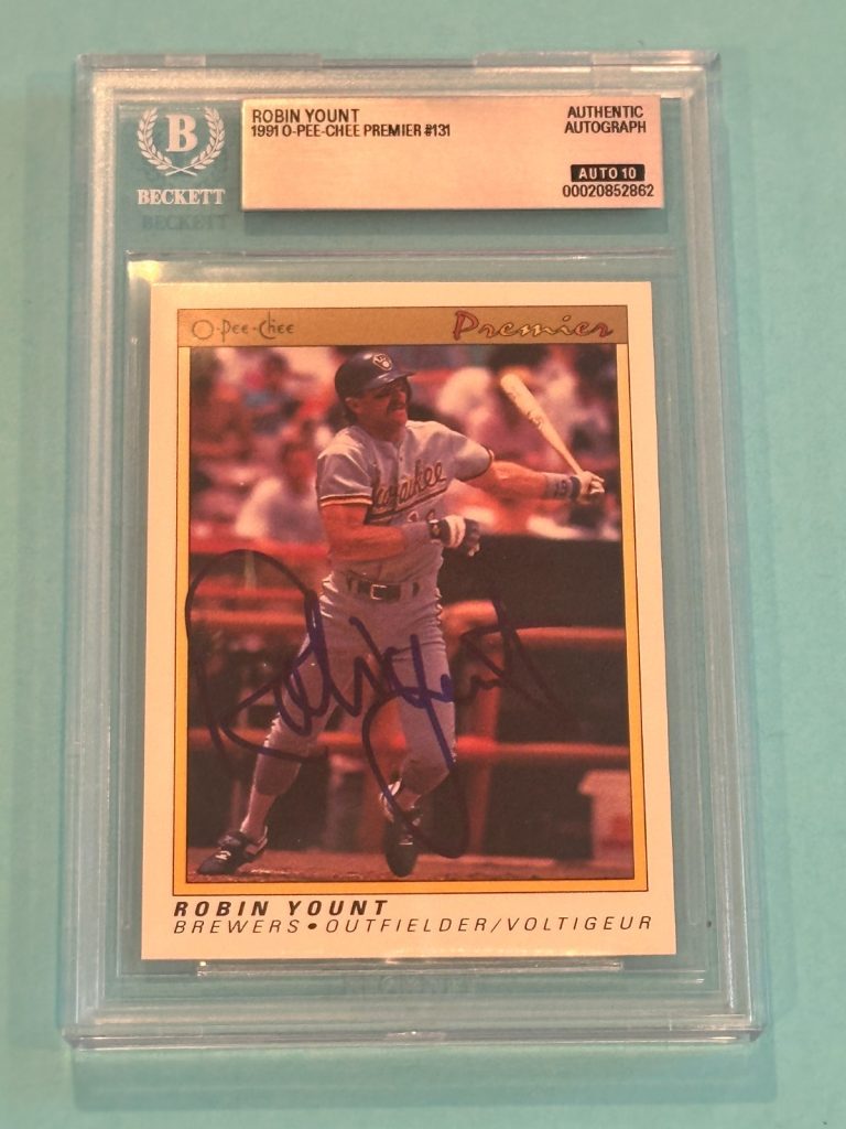 ROBIN YOUNT Signed 1991 O-PEE-CHEE PREMIER Card #131 Beckett (BAS) AUTO 10