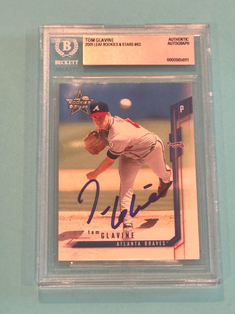 TOM GLAVINE Signed 2001 LEAF ROOKIES & STARS Card #63 Beckett (BAS)