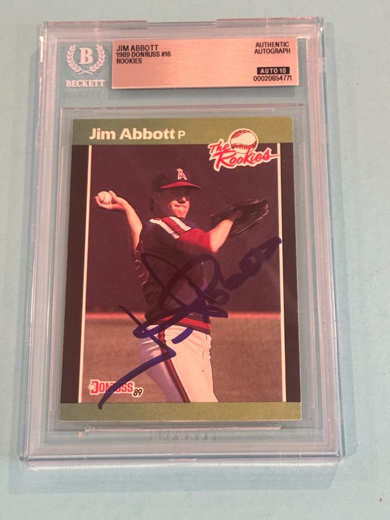 JIM ABBOTT Signed 1989 DONRUSS ROOKIES Card #16 Beckett (BAS) AUTO 10