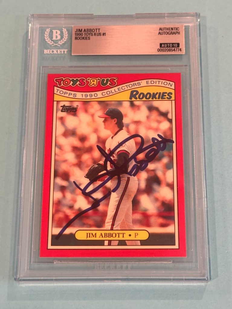 JIM ABBOTT Signed 1990 TOYS R US ROOKIES Card #1 Beckett (BAS) AUTO 10