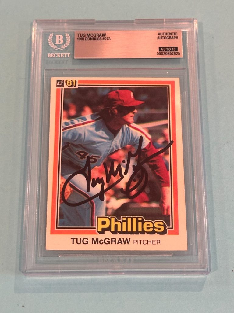 TUG McGRAW Signed 1981 DONRUSS Card #273 Beckett (BAS) AUTO 10