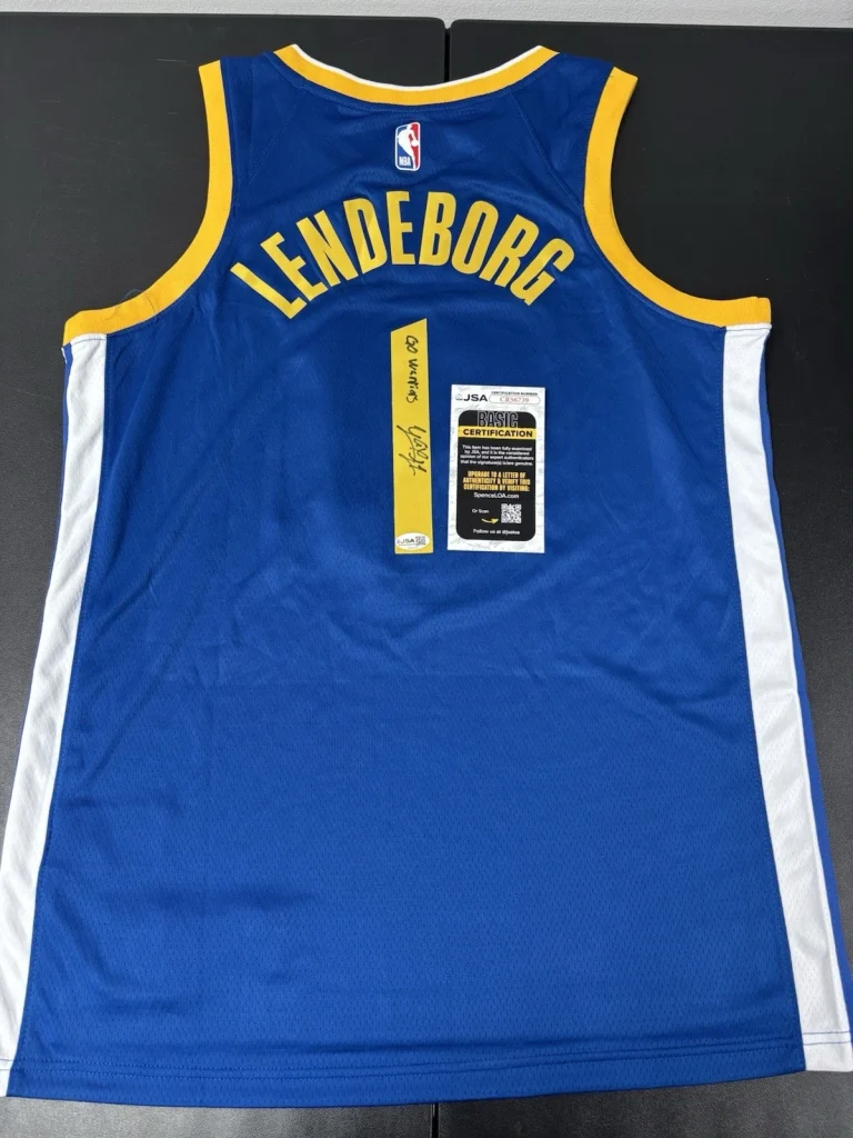 YAXEL LENDEBORG SIGNED Inscribed GOLDEN STATE WARRIORS Jersey. JSA Coa. Rare