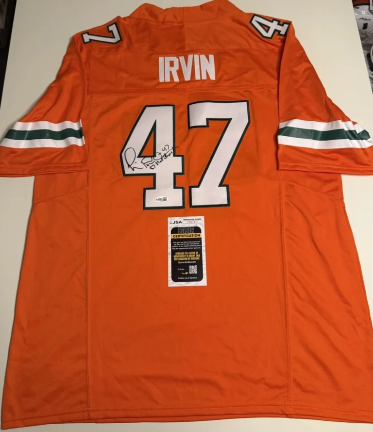 Michael Irvin Miami Hurricanes Autographed Jersey Inscribed 87 Champs JSA COA