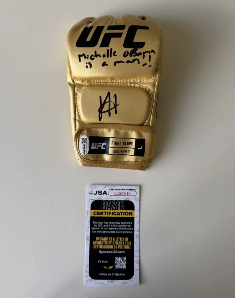 Josh Hokit Autographed Gold UFC Glove Inscribed Michelle Obama Is A Man JSA COA