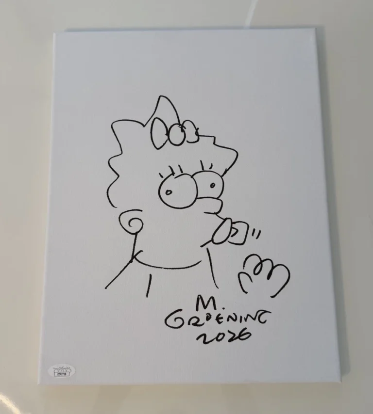 Matt Groening Autographed 11x14 Canvas Maggie Simpson Sketch Inscribed JSA LOA