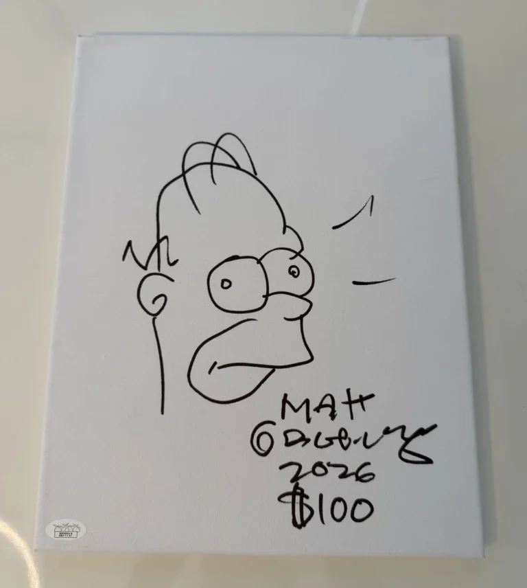 Matt Groening Autographed 11x14 Canvas Homer Simpson Sketch Rare JSA LOA