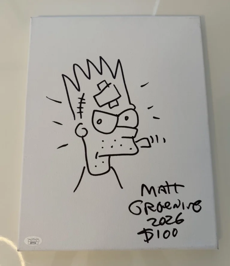 Matt Groening Autographed 11x14 Canvas Bart Simpson Sketch Rare Simpsons JSA LOA