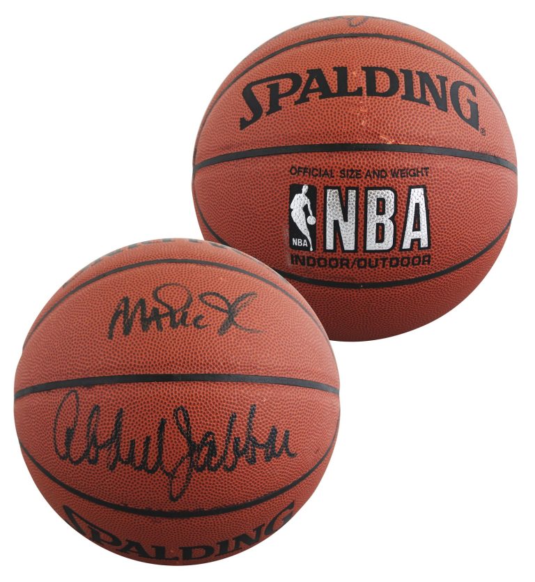 Lakers Magic Johnson & Kareem Abdul-Jabbar Signed Basketball BAS Wit #5W053813