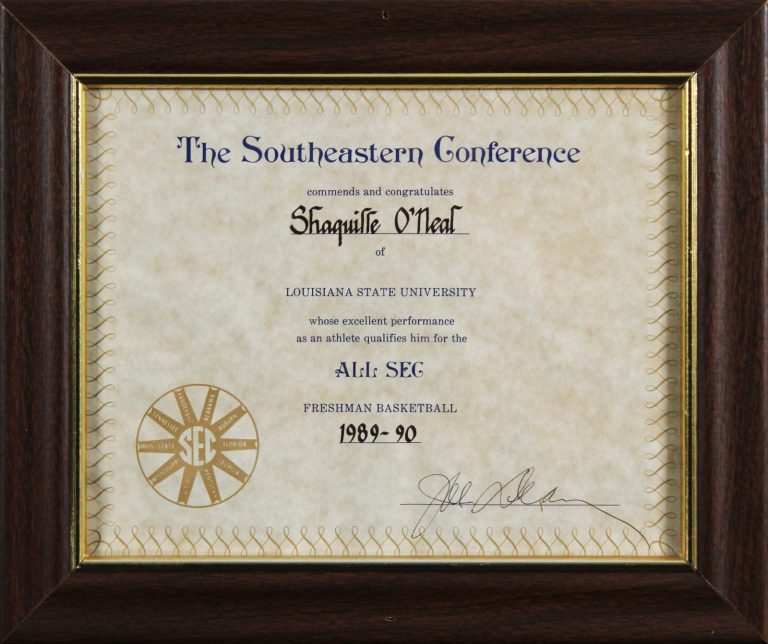 Shaquille O'Neal 1989 Southeastern Conference All SEC Plaque Un-signed