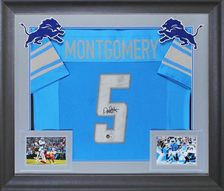 David Montgomery Authentic Signed Blue Pro Style Framed Jersey BAS Witnessed