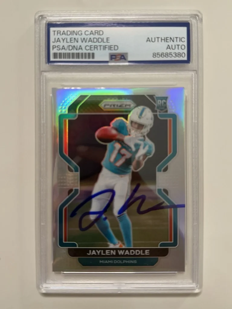 Jaylen Waddle Miami Dolphins Autographed Silver Prizm Rookie Broncos PSA
