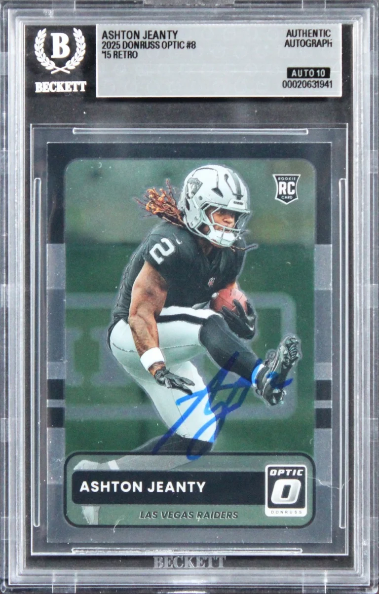 Raiders Ashton Jeanty Signed 2025 Donruss Optic #8 Rookie Card Auto 10! BAS Slab