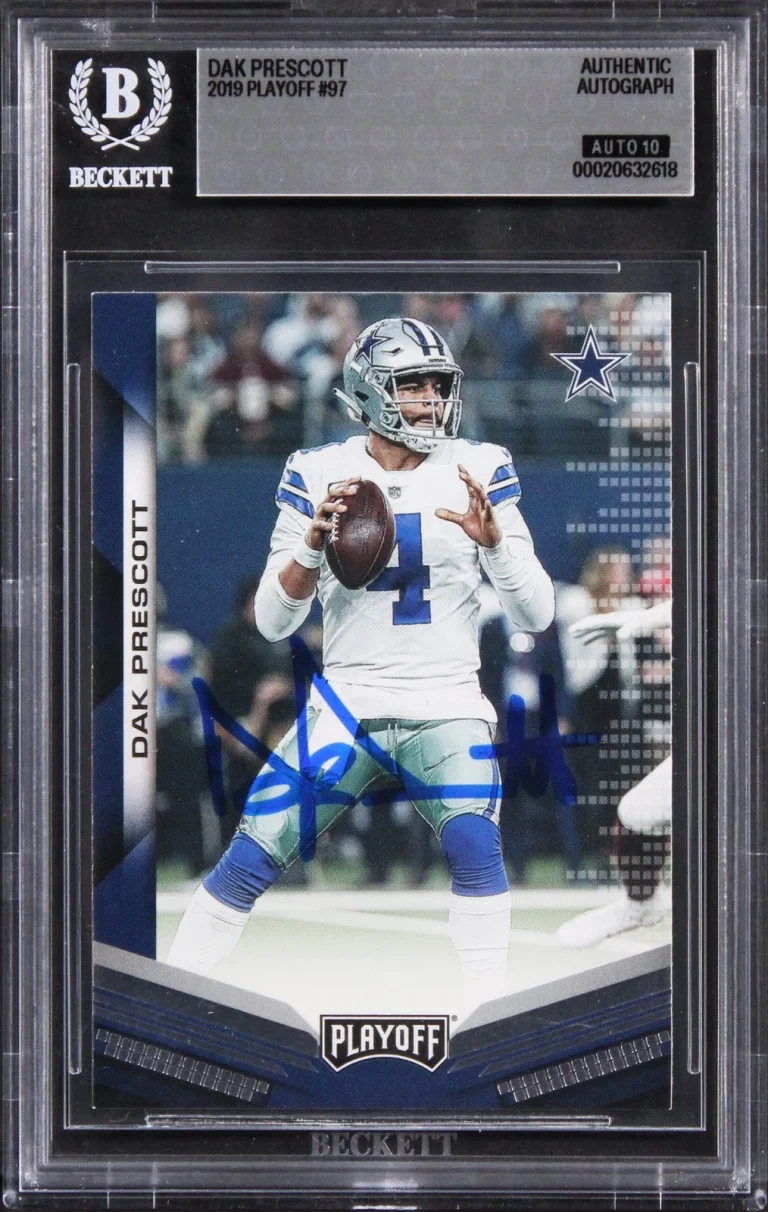 Cowboys Dak Prescott Signed 2019 Playoff #97 Card Auto Grade GM 10! BAS Slabbed