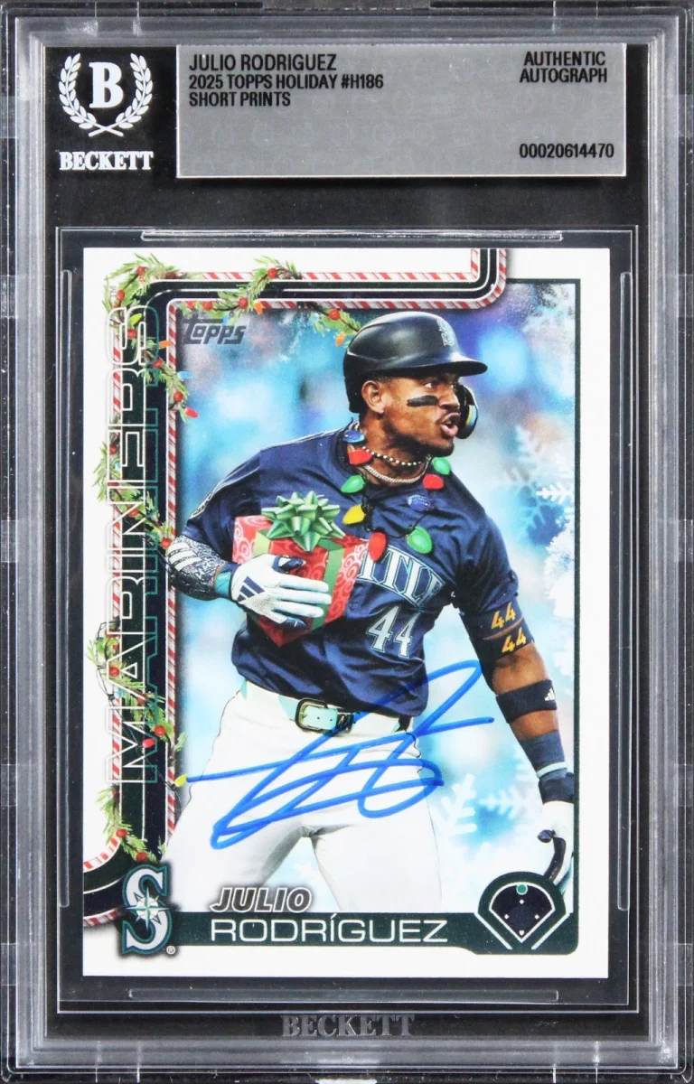 Mariners Julio Rodriguez Signed 2025 Topps Holiday SP #H186 Card BAS Slabbed