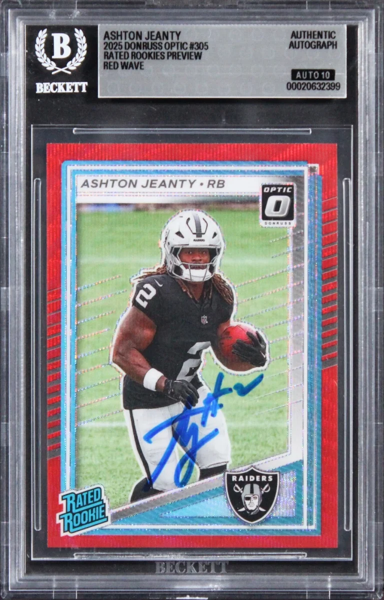 Raiders Ashton Jeanty Signed 2025 Donruss Optic #305 RC Card Auto 10! BAS Slab