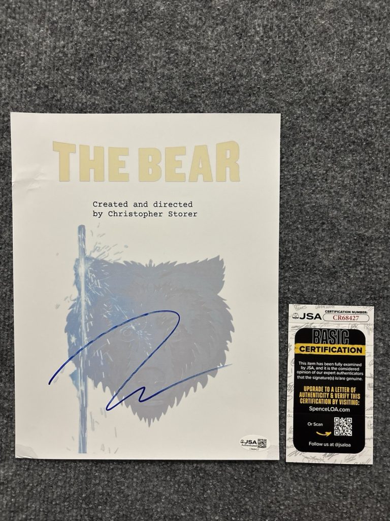 Jeremy Allen White Signed The Bear Script Cover Autographed JSA COA