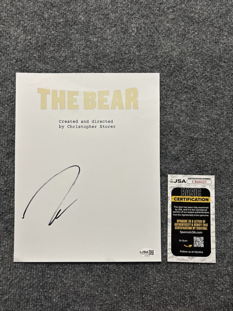 Jeremy Allen White Signed The Bear Script Cover Autographed JSA COA