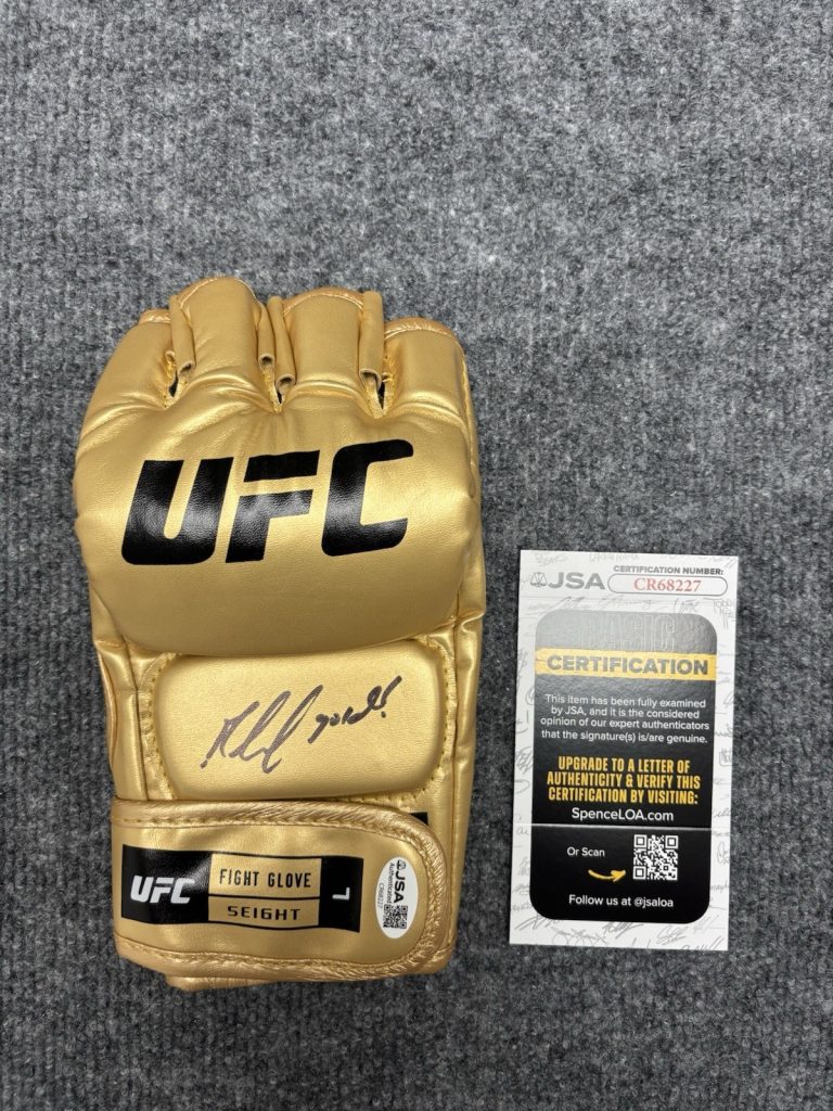 GABLE STEVESON SIGNED AUTOGRAPHED Inscribed  Gold UFC GLOVE. JSA Coa Rare