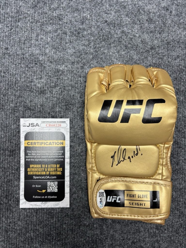 GABLE STEVESON SIGNED AUTOGRAPHED Inscribed  Gold UFC GLOVE. JSA Coa Rare