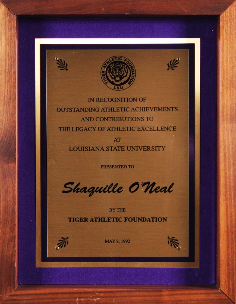 Shaquille O'Neal 1992 Outstanding Athletic Achievements and Contributions Plaque