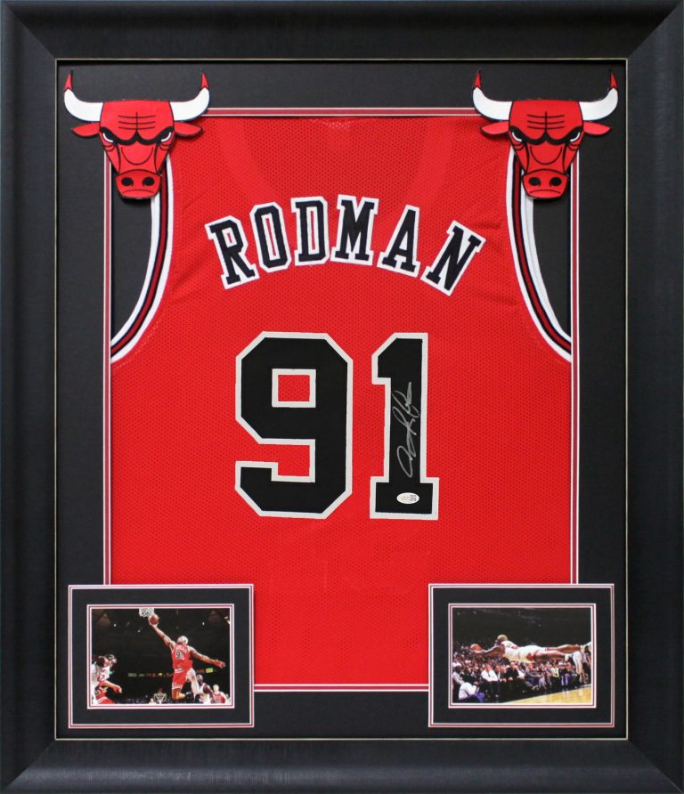 Dennis Rodman Authentic Signed Red Pro Style Framed Jersey JSA Witness