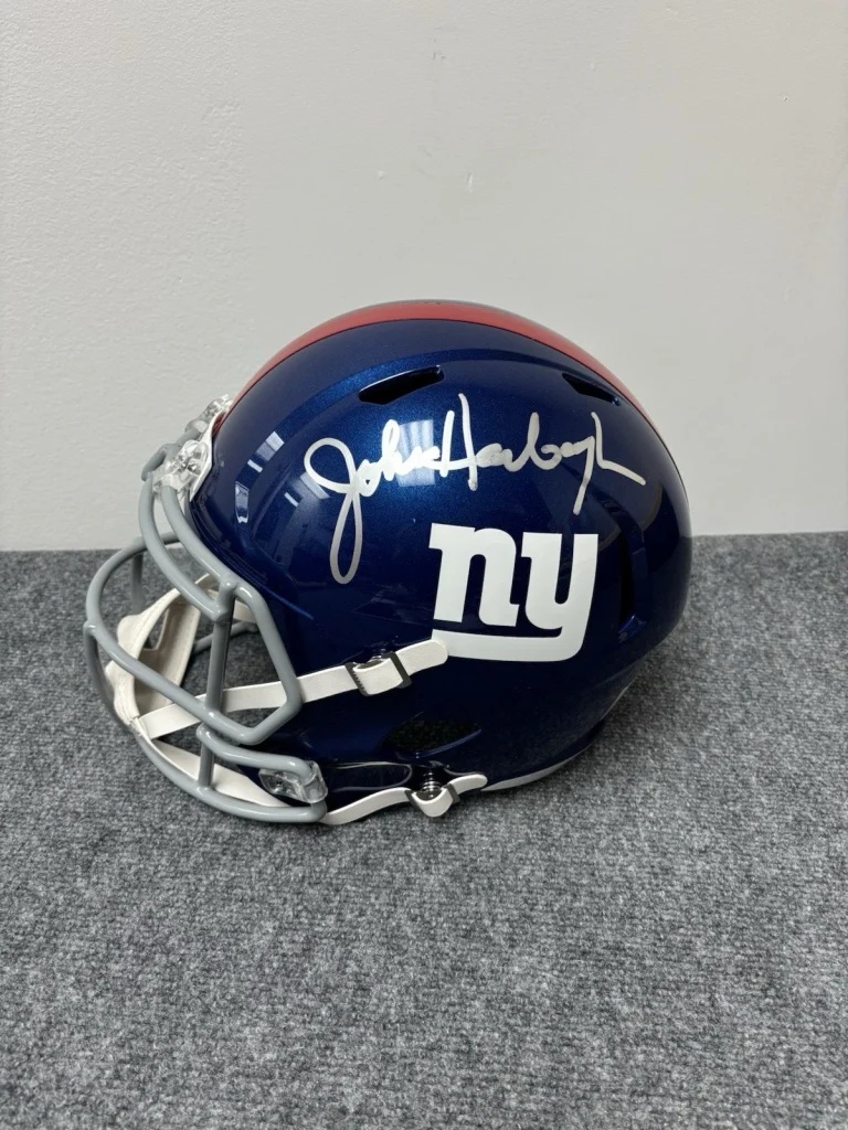 JOHN HARBAUGH SIGNED Autographed NEW YORK GIANTS FULL SIZE Helmet. Psa Coa