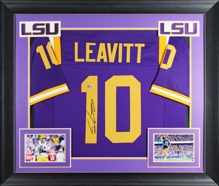 LSU Sam Leavitt Authentic Signed Purple Pro Style Framed Jersey BAS Witnessed 2