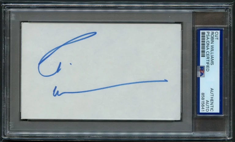 Robin Williams signed 3x5 Actor Mrs. Doubtfire & Aladdin Cut RC PSA Slabbed