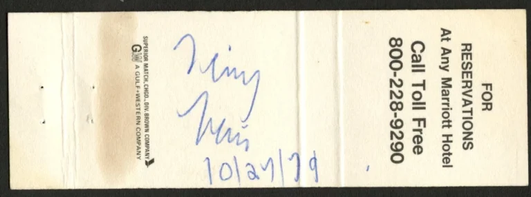 Tiny Tim d1996 signed autograph Matchbook Cover Singer Musician PSA Stickered