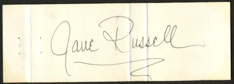 Jane Russell d2011 signed autograph Matchbook Cover Actress Model PSA Stickered
