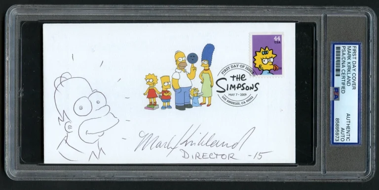 Mark Kirkland signed autograph FDC Director The Simpsons w/ Homer Sketch PSA