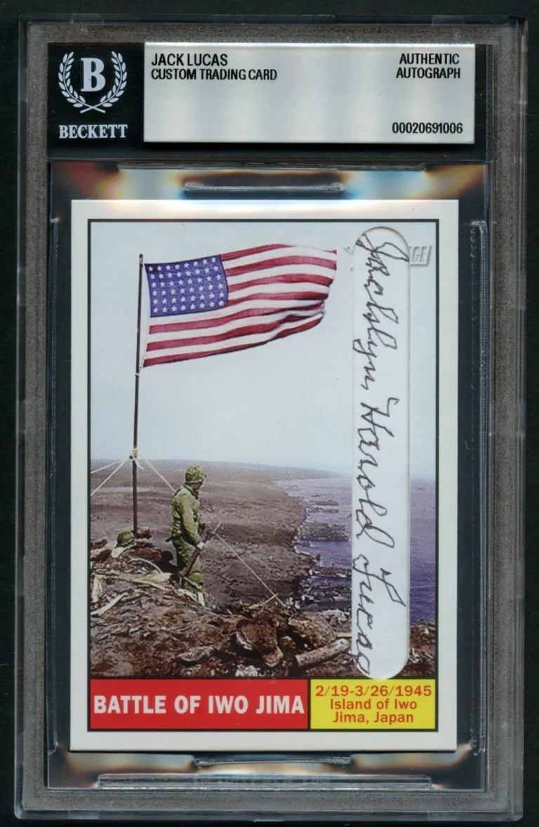 Jacklyn H. Lucas signed autograph US Marine WWII Medal of Honor Custom Cut BAS