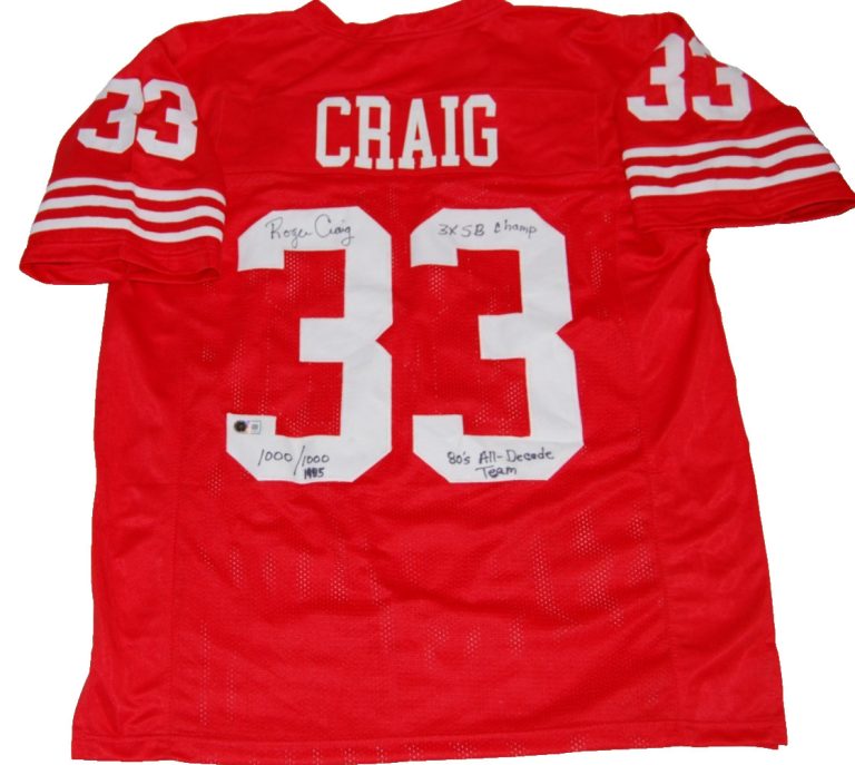 ROGER CRAIG signed (SAN FRANCISCO 49ERS) Red football jersey 3 Inscrips  BECKETT