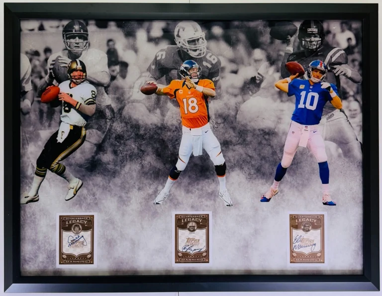 PEYTON MANNING ELI MANNING ARCHIE MANNING Signed Framed Slabbed Topps Legacy PSA