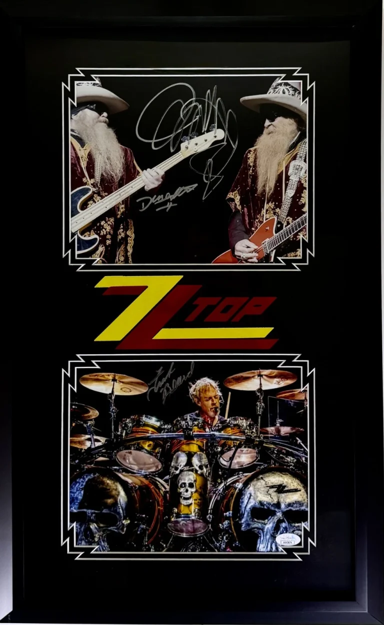 ZZ TOP Frank Beard Dusty Hill Billy Gibbons Signed Autograph Framed JSA COA
