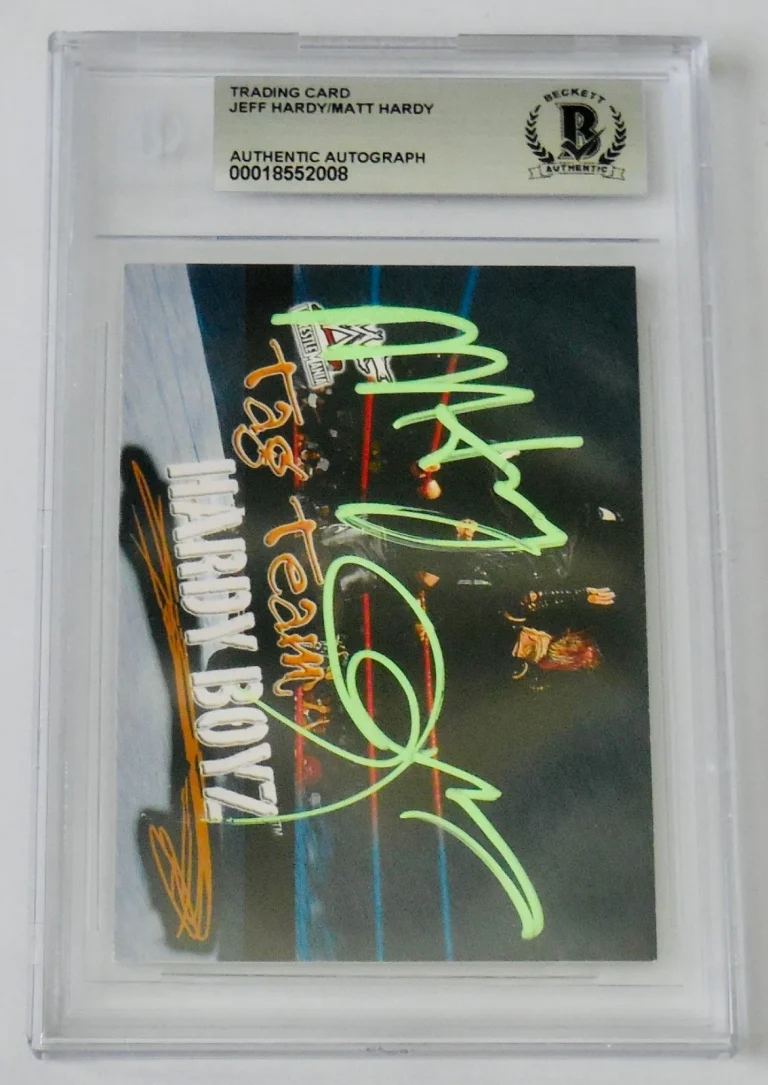 THE HARDY BOYZ AUTOGRAPHED 2001 FLEER WRESTLEMANIA CARD (BECKETT) - WWE / WWF!