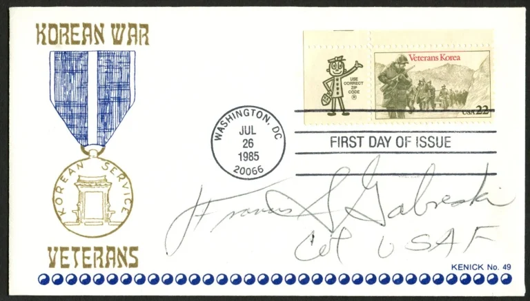 Gabby Gabreski d2002 signed autograph FDC Air Force WWII ACE PSA Stickered