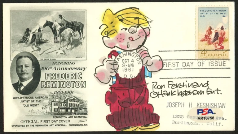 Ron Ferdinand signed with Original Dennis The Menace Sketch FDC Cartoonist PSA