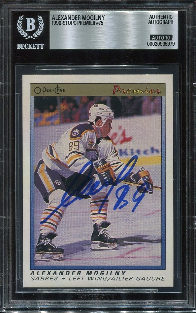 ALEXANDER MOGILNY signed auto 1990 OPC PREMIER ROOKIE CARD RC BECKETT 10 (BAS)