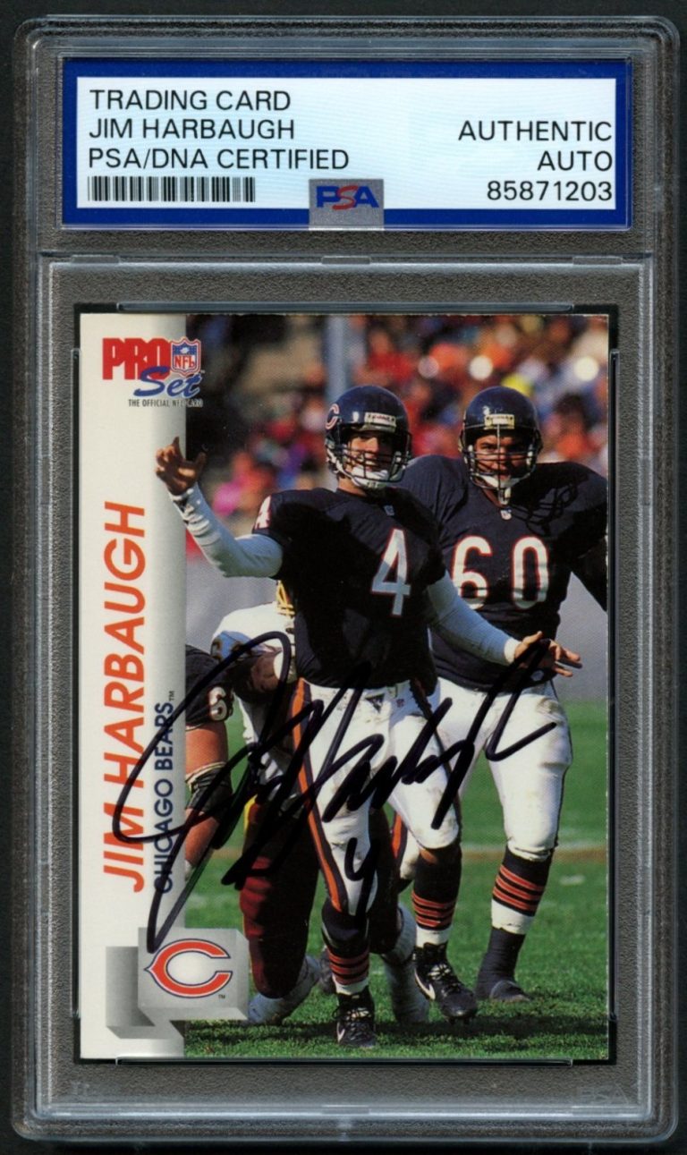 Jim Harbaugh #4 signed autograph Chicago Bears 1992 Pro Set PSA Slabbed