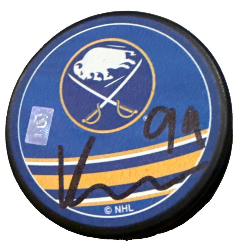 KONSTA HELENIUS signed (BUFFALO SABRES) Retro Hockey puck JSA COA CM05061
