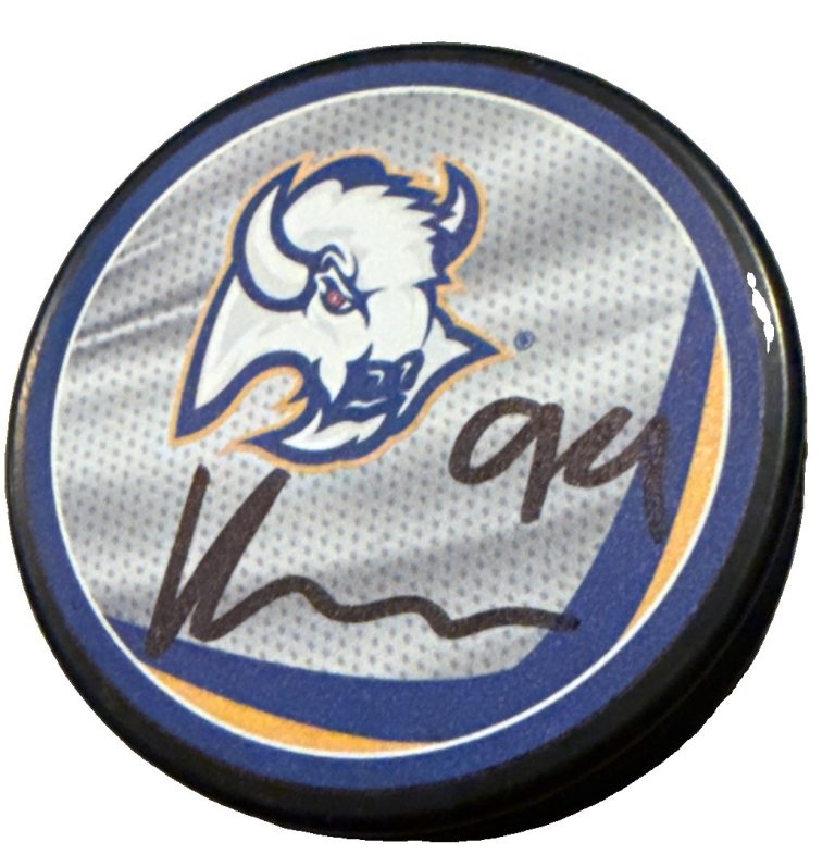 KONSTA HELENIUS signed (BUFFALO SABRES) Retro Hockey puck JSA COA CM05047
