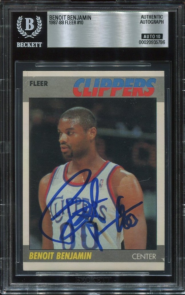 CLIPPERS BENOIT BENJAMIN signed autographed 1987 FLEER CARD BECKETT 10 BAS RARE