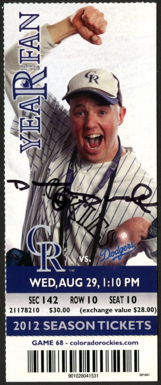 Dan O'Dowd signed autograph GM Colorado Rockies August 29 2012 Game Ticket