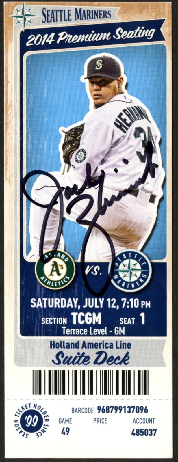 Jack Zduriencik signed autograph GM Mariners July 12 2014 Game Ticket