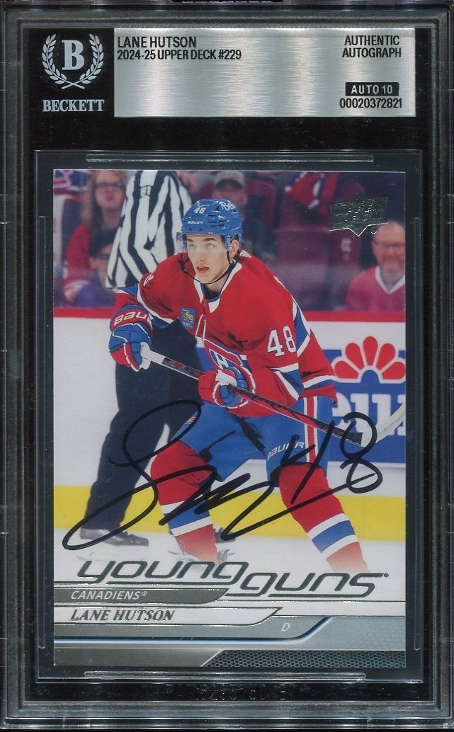 LANE HUTSON signed auto 2024-25 UD YOUNG GUNS ROOKIE CARD RC YG BECKETT 10 BAS