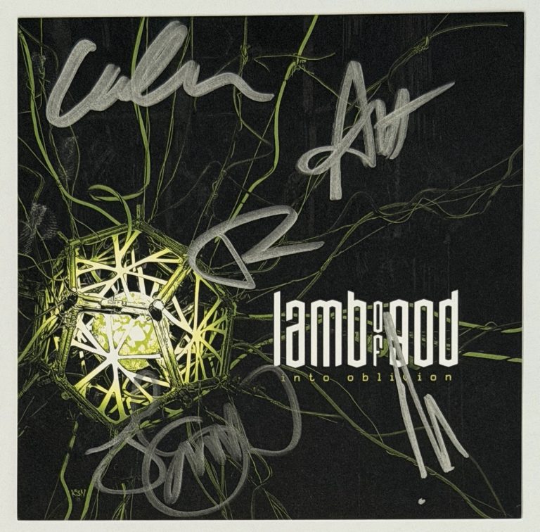 BAND SIGNED LAMB OF GOD INTO OBLIVION ALBUM CARD & CD BECKETT BAS COA AUTOGRAPH