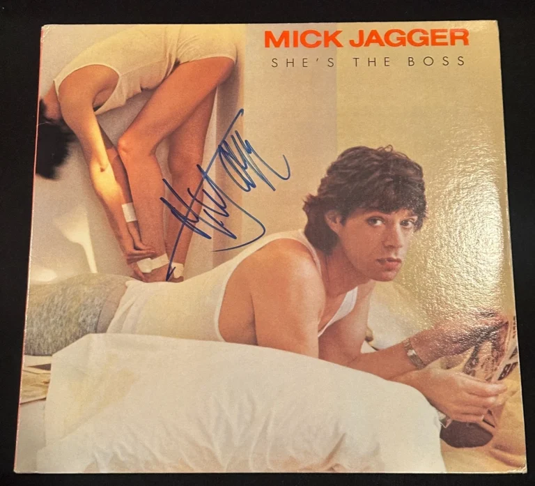 MICK JAGGER Signed She's the Boss LP ALBUM COVER Beckett (BAS) LOA