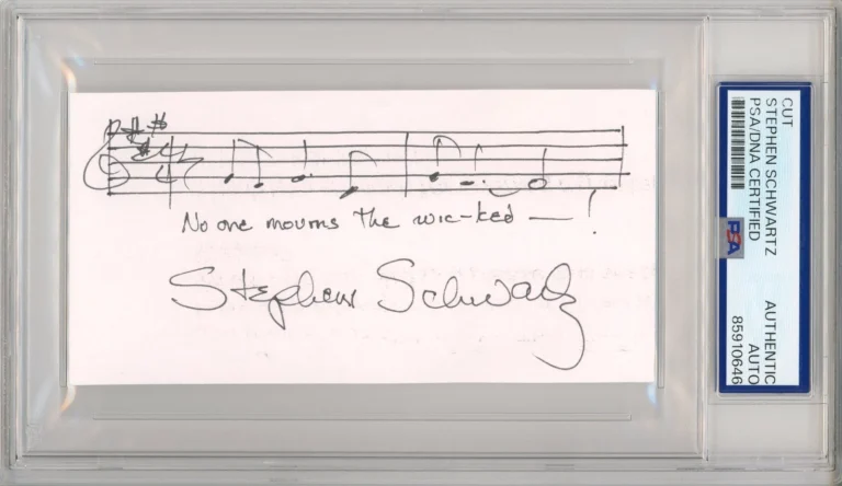 No One Mourns the Wicked Hand Drawn SIGNED Lyrics Stephen Schwartz PSA DNA COA
